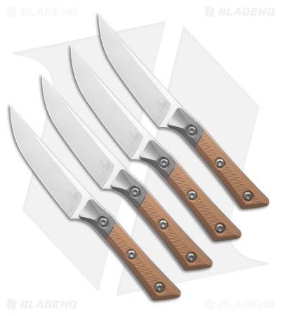 4.5 Steak Knife Set Stonewash Standard Titanium Bolster Coyote Tan G-10