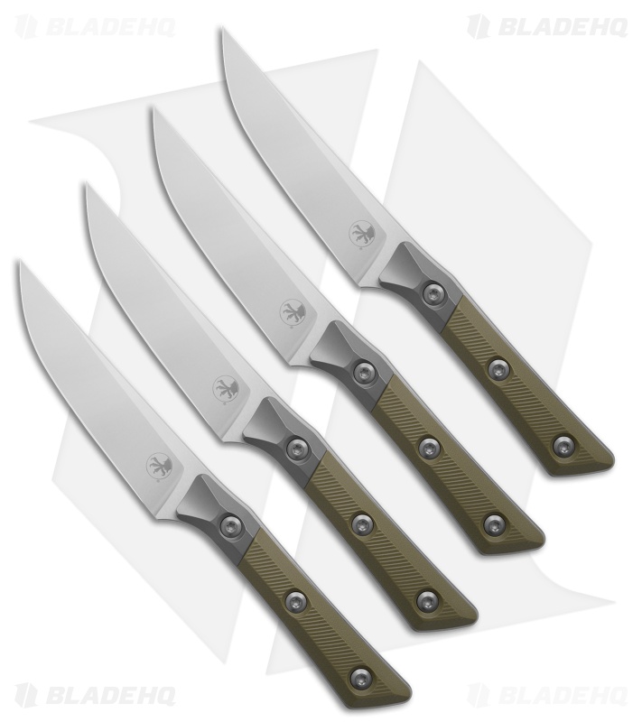 4.5 Steak Knife Set Stonewash Standard Titanium Bolster OD Green G-10