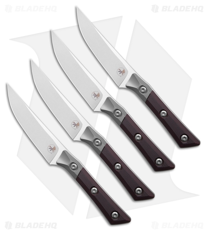 4.5" Steak Knife Set Stonewash Standard Titanium Bolster Black Cherry G-10
