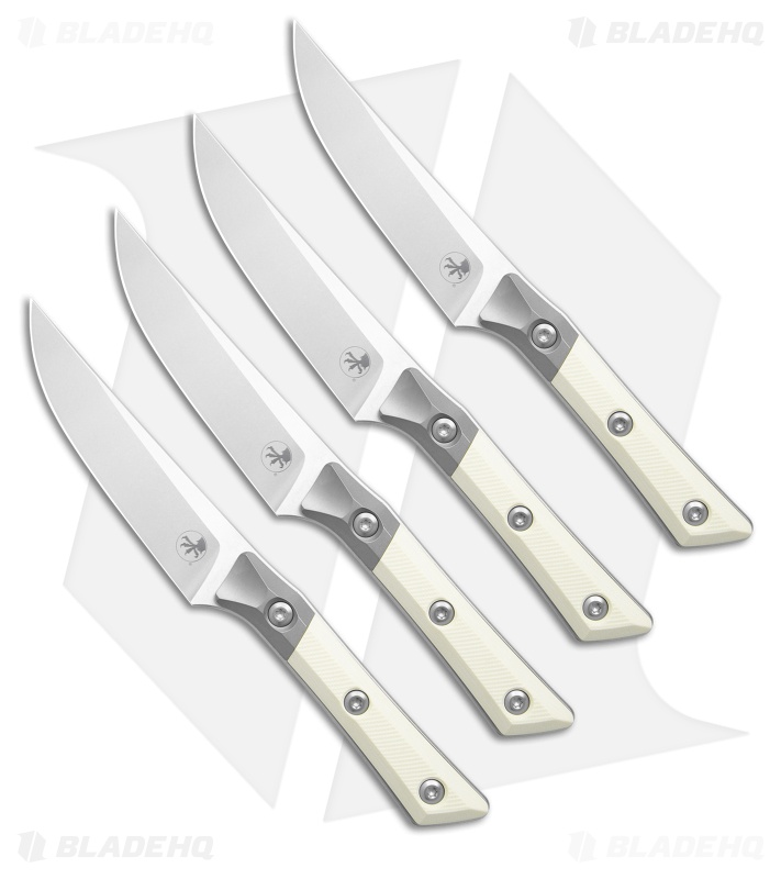4.5" Steak Knife Set Stonewash Standard Titanium Bolster Ivory G-10