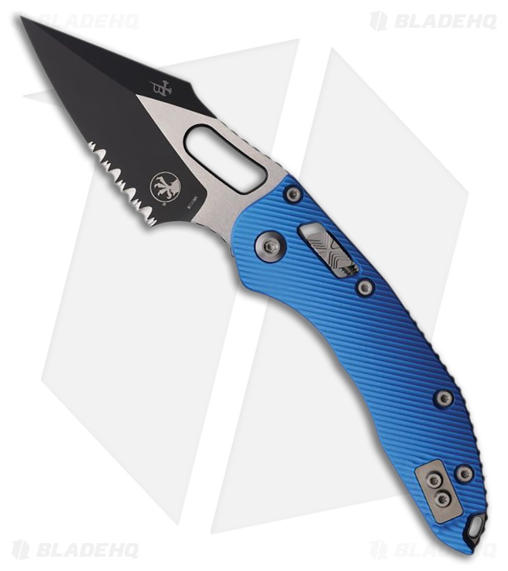 Microtech Stitch Ram-Lok Knife Fluted Blue Aluminum (3.75" Two-Tone Serr)