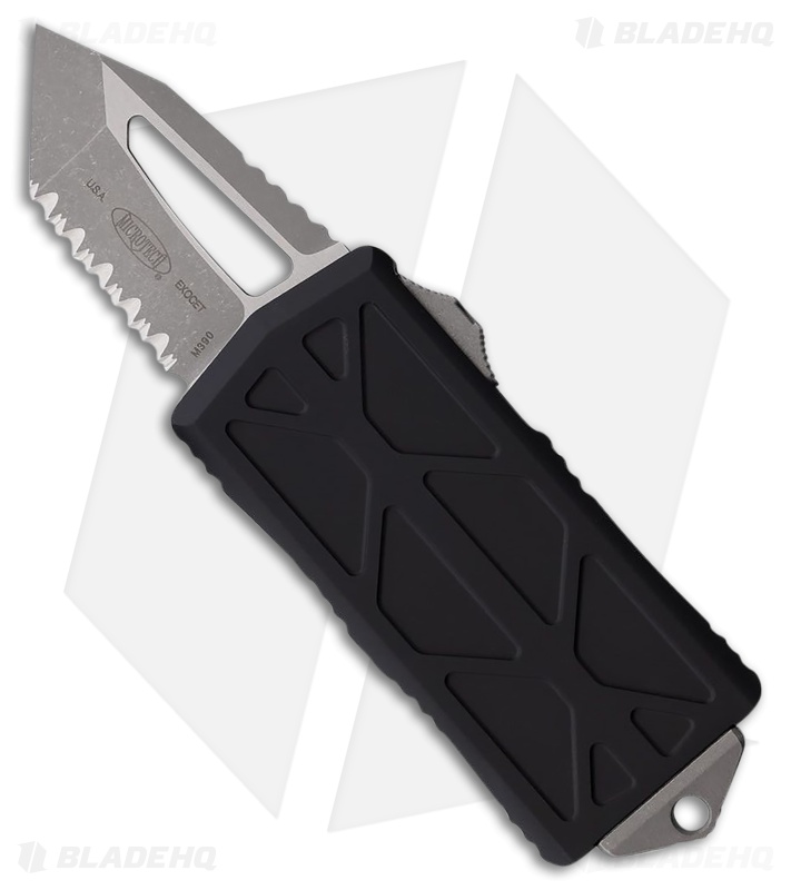 Microtech Exocet T/E Automatic Knife Black Aluminum (2" Stonewash Serr)