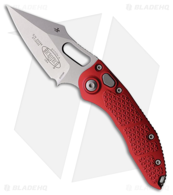 Microtech Stitch Automatic Knife Textured Red Al Stonewash