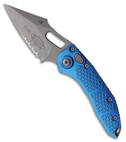 Microtech Stitch Automatic Knife Textured Blue Aluminum (3.75" Apocalyptic Serr)