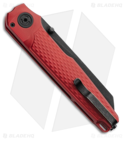 MKM Miura Button Lock Knife Red Aluminum (2.72" Dark Stonewash MagnaCut) 