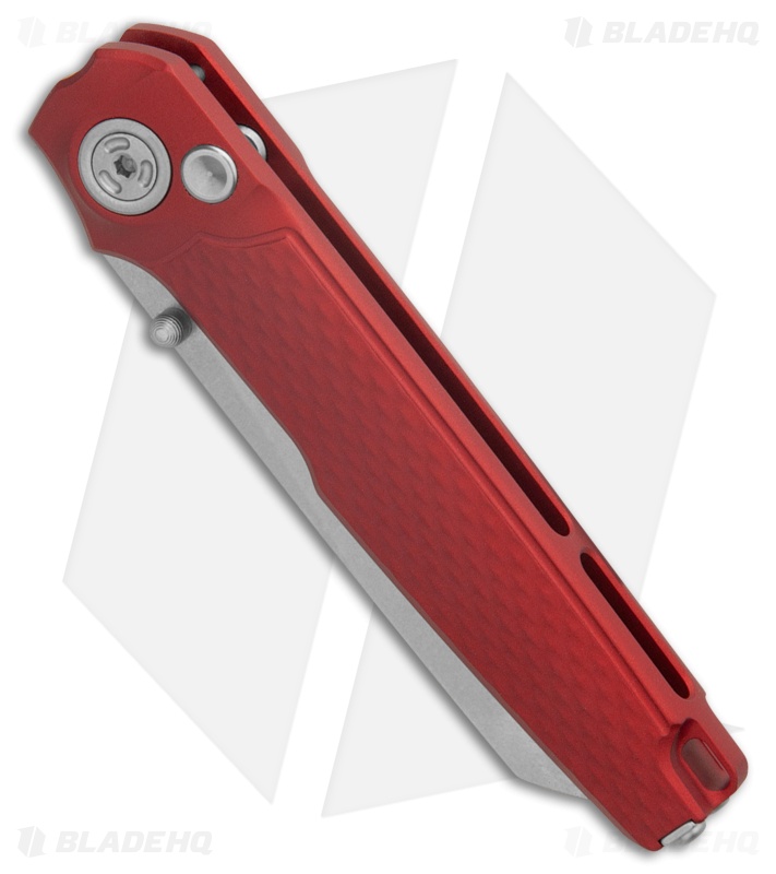 MKM Miura Button Lock Knife Red Aluminum (2.72" Stonewash MagnaCut)  