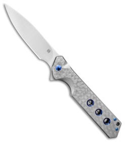Olamic Rainmaker Spear Point Knife Jeweled Ti w/ Blue Hole Ti (4.1&quot; Satin M390) | 188362