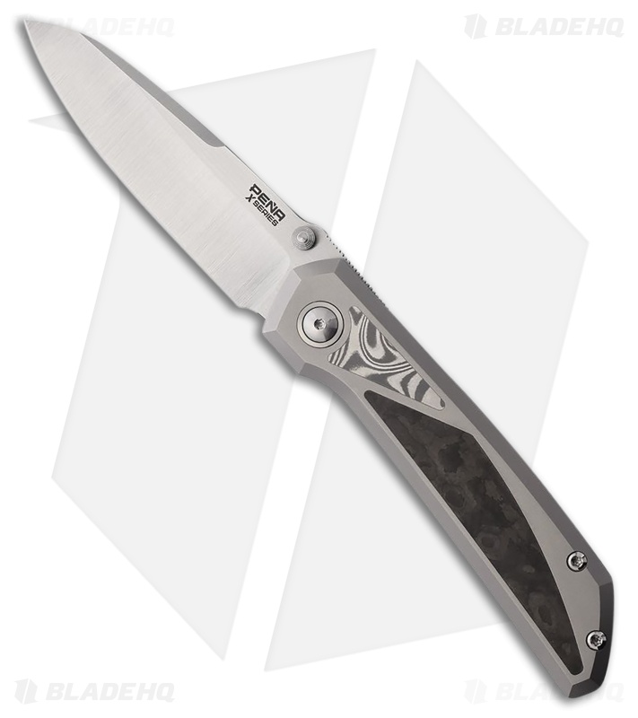 Pena Knives Mula Sheepsfoot Frame Lock Knife Ti/Camo CF/Damasteel (3.25" Sat)