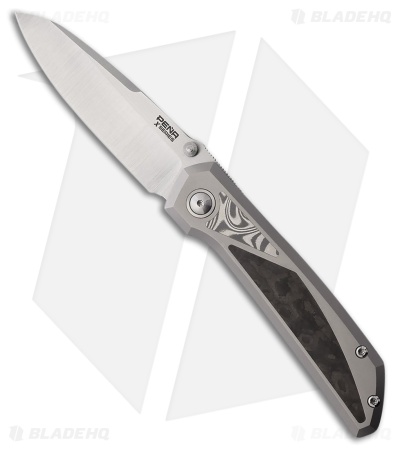 Pena Knives Mula Sheepsfoot Frame Lock Knife Ti/Camo CF/Damasteel (3.25" Sat)