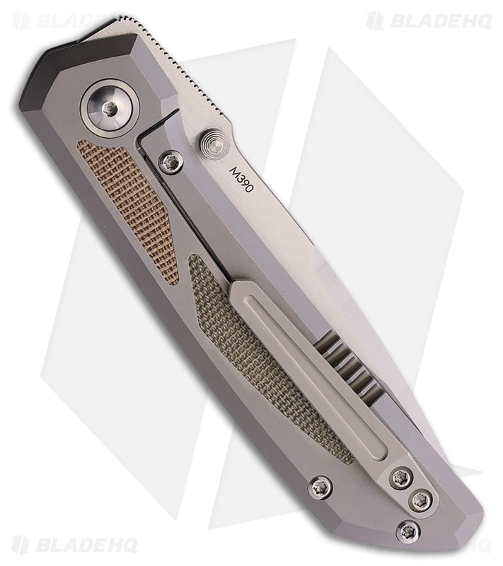 Pena Knives Mula Frame Lock Knife Ti + Green/Brown Micarta Inlays (3.25" Satin)