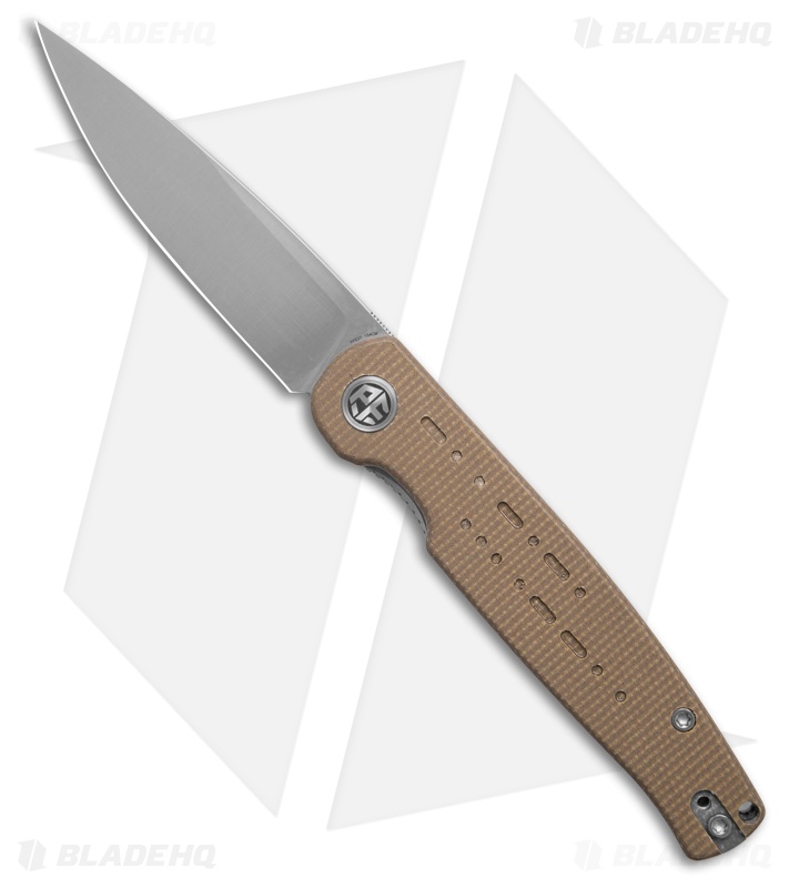 Petrified Fish Hydra Design Morse Liner Lock Knife Khaki Micarta (3.3" Satin)