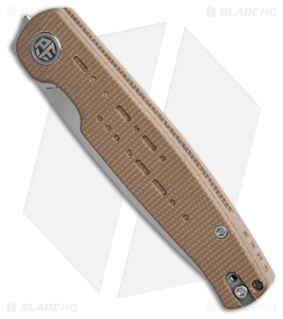 Petrified Fish Hydra Design Morse Liner Lock Knife Khaki Micarta (3.3" Satin)