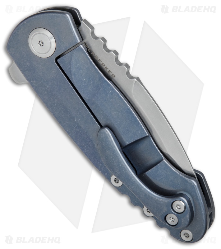 PMP Knives Berserker Frame Lock Flipper Knife Blue Ti (3.5" Stonewash)