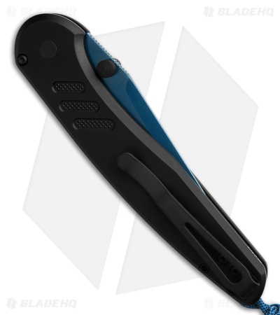 Pro-Tech Avalon Button Lock Knife Black Aluminum (4.25" Sapphire Blue)