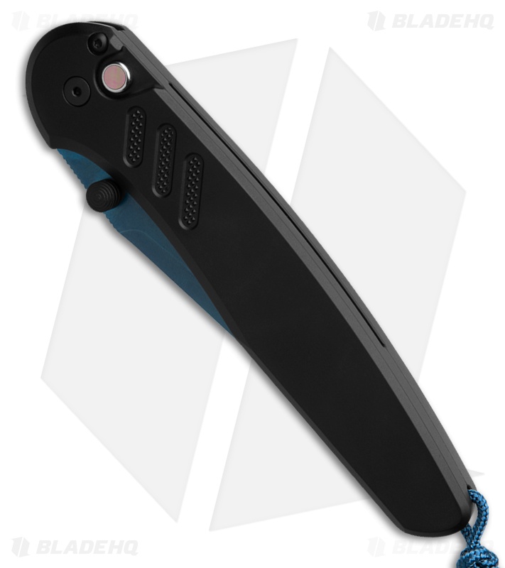 Pro-Tech Avalon Button Lock Knife Black Aluminum (4.25" Sapphire Blue)
