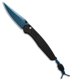 Pro-Tech Avalon Button Lock Knife Black Aluminum (4.25" Sapphire Blue)