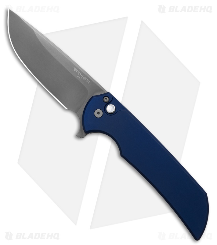 Pro-Tech Mordax Button Lock Knife Navy Aluminum (3.5" Smokey Gray CPM-20CV)
