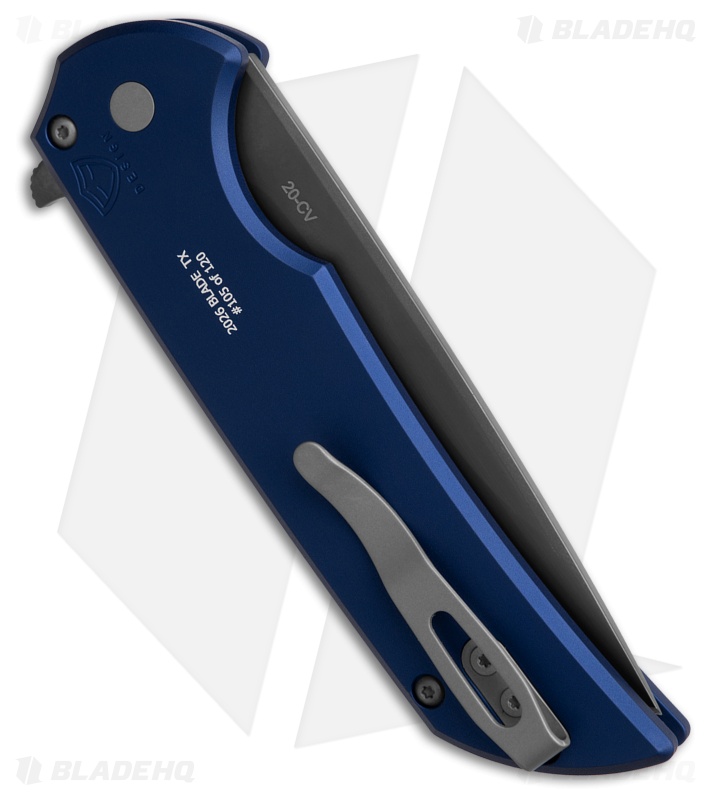 Pro-Tech Mordax Button Lock Knife Navy Aluminum (3.5" Smokey Gray CPM-20CV)