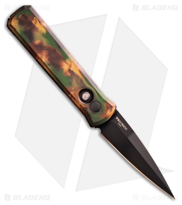 Pro-Tech Godson Left Hand Automatic Knife Woodland Camo Aluminum (3.15" DLC) 