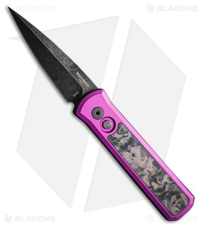 Pro-Tech Godson Automatic Knife Purple Aluminum + Marble CF (3.15" DLC Wash)