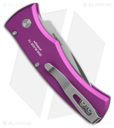 Pro-Tech Duke 2 Automatic Knife Purple Al + White Pearl Button (2.7" Satin)
