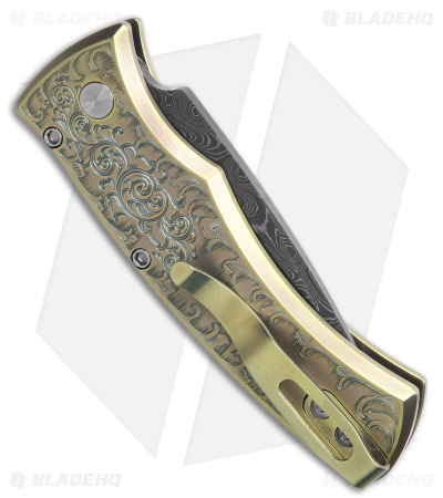 Pro-Tech Duke 2 Custom Auto Knife Seafoam Green & Gold Ti/MOP (2.7" Damascus)