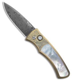 Pro-Tech Duke 2 Custom Auto Knife Seafoam Green & Gold Ti/MOP (2.7" Damascus)