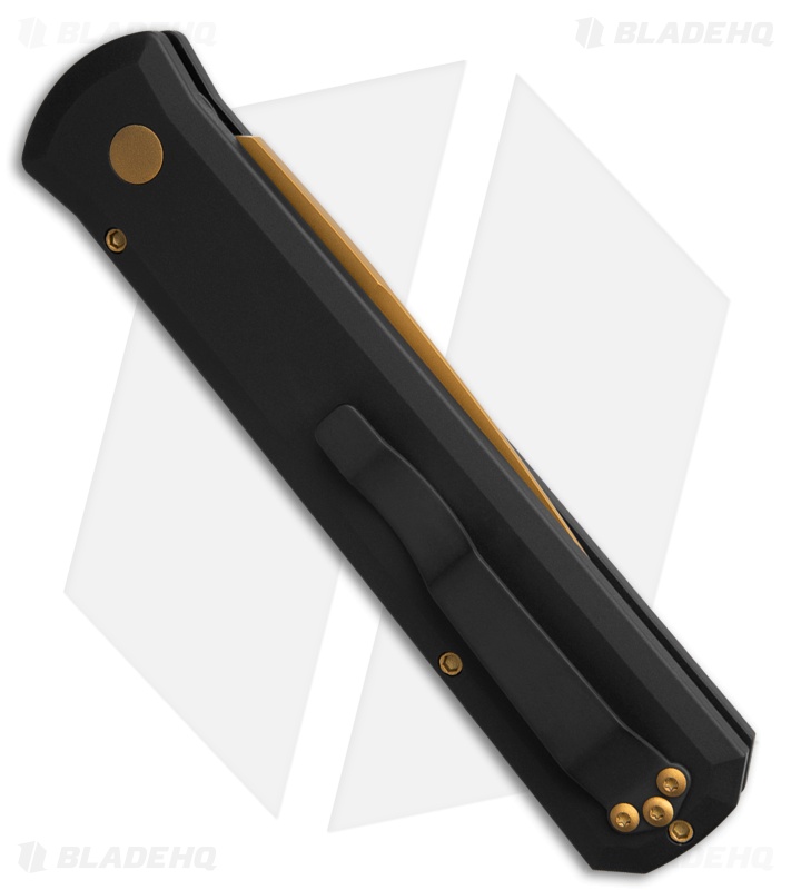 Pro-Tech Godfather Automatic Knife Black Aluminum (4" Tan PVD) 