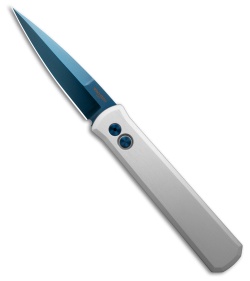 Pro-Tech Godfather Automatic Knife Silver Aluminum  (4.00" Sapphire Blue)