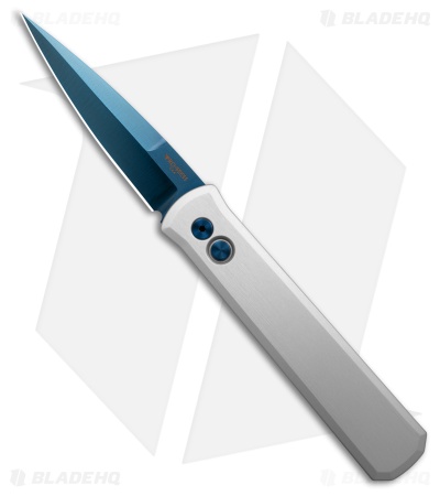 Pro-Tech Godfather Automatic Knife Silver Aluminum  (4.00" Sapphire Blue)