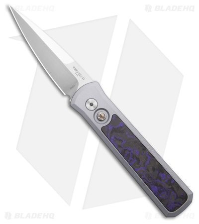 Pro-Tech Godson Automatic Knife Gray Aluminum + Purple Marble CF (3.15" Satin)