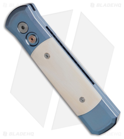 Pro-Tech Godson Automatic Knife Ivory Mastadon/Blue Ti (3.15" Virus Damascus)
