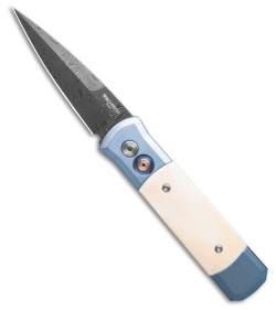 Pro-Tech Godson Automatic Knife Ivory Mastadon/Blue Ti (3.15" Virus Damascus)