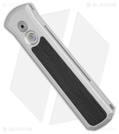 Pro-Tech Godson Automatic Knife Silver Al + Crosscut Carbon Fiber (3.2" Satin)