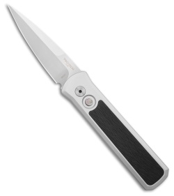 Pro-Tech Godson Automatic Knife Silver Al + Crosscut Carbon Fiber (3.2" Satin)