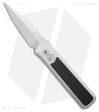 Pro-Tech Godson Automatic Knife Silver Al + Crosscut Carbon Fiber (3.2" Satin)