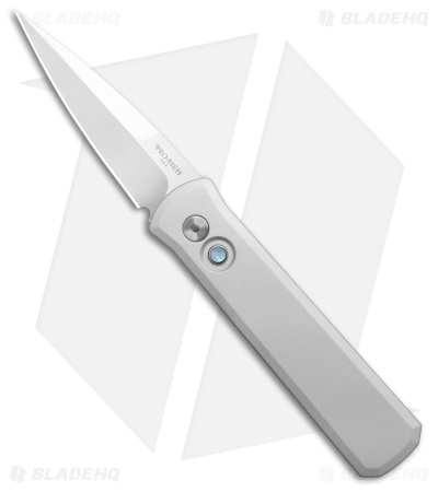 Pro-Tech Godson Automatic Knife Silver Aluminum Pearl Button (3.15" Satin) 