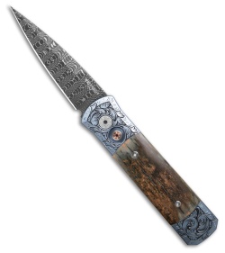 Pro-Tech Godson Custom Automatic Knife Blue Ti + Bark Mastodon (3.15" Damascus)