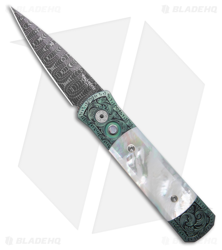 Pro-Tech Godson Custom Knife Seafoam Green Ti/Mother Of Pearl (3.15" Damascus)