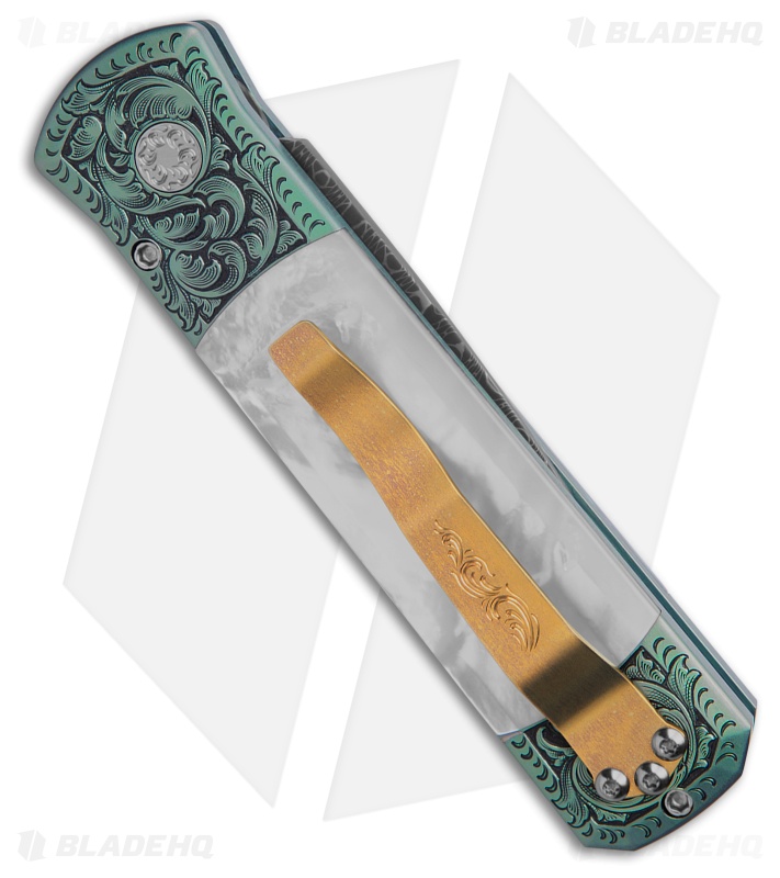 Pro-Tech Godson Custom Knife Seafoam Green Ti/Mother Of Pearl (3.15" Damascus)