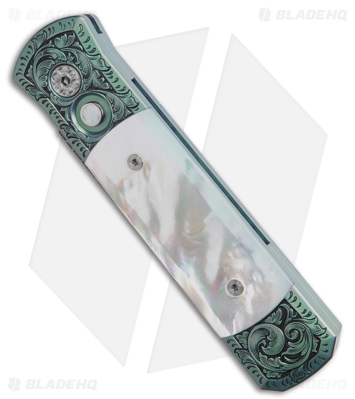 Pro-Tech Godson Custom Knife Seafoam Green Ti/Mother Of Pearl (3.15" Damascus)