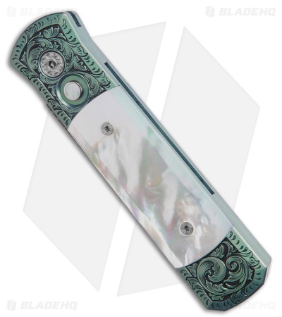 Pro-Tech Godson Custom Knife Seafoam Green Ti/Mother Of Pearl (3.15" Damascus)