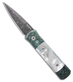 Pro-Tech Godson Custom Knife Seafoam Green Ti/Mother Of Pearl (3.15" Damascus)