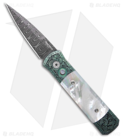 Pro-Tech Godson Custom Knife Seafoam Green Ti/Mother Of Pearl (3.15" Damascus)