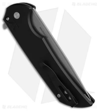 Pro-Tech Mordax Button Lock Flipper Knife Black Al/White Brass Inlay (3.5" SW)