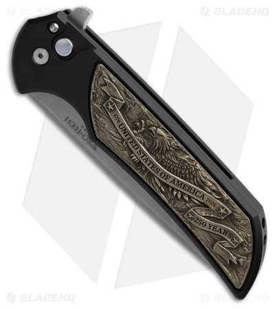 Pro-Tech Mordax Button Lock Flipper Knife Black Al/White Brass Inlay (3.5" SW)