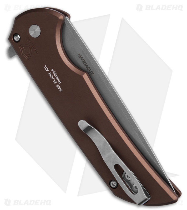 Pro-Tech Mordax Button Lock Flipper Brown Aluminum (3.5" Stonewash)