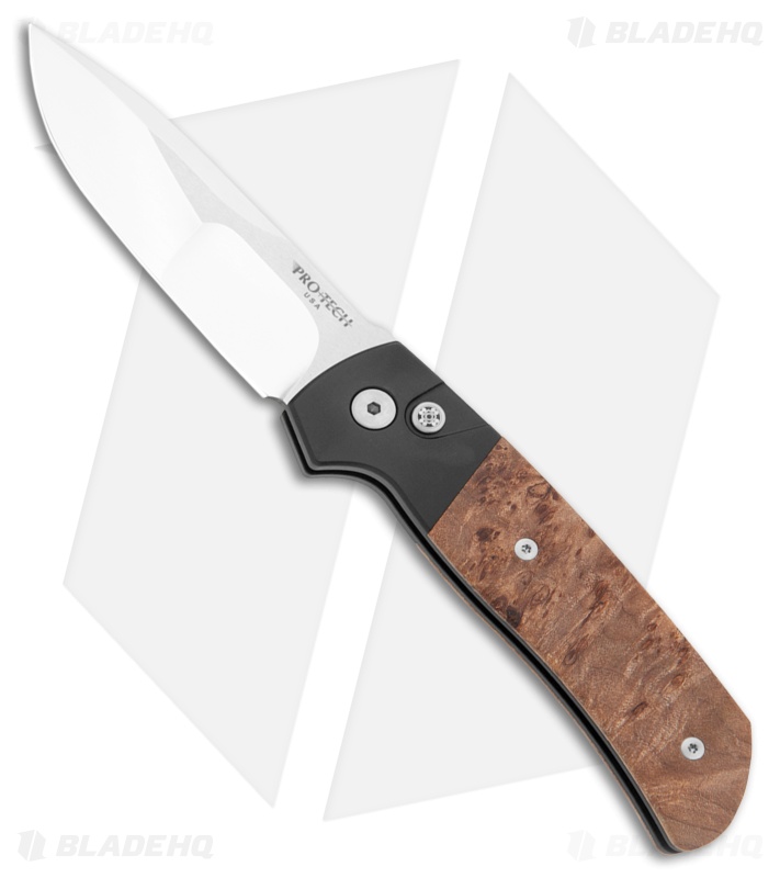 Pro-Tech Terzuola ATCF Custom Knife Black Al + Maple Burl Inlays (3.5" Mirror)