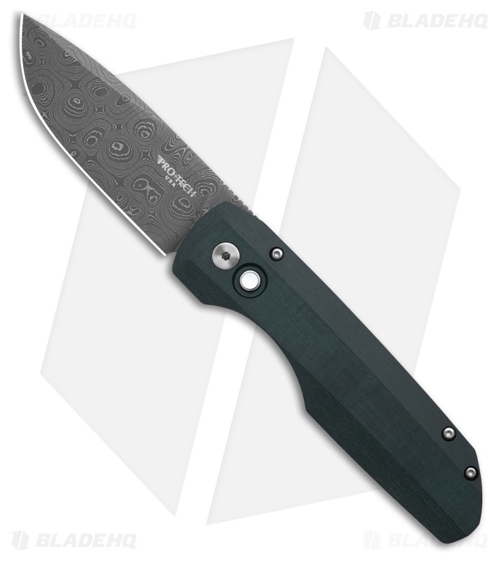 Vero + Pro-Tech Synapse Auto Knife Black Al/Blue Micarta (3.5" Virus Damascus)