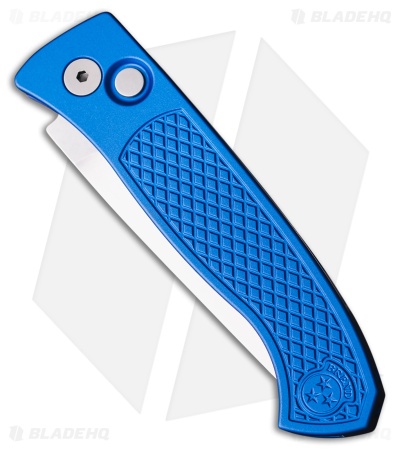 Pro-Tech Brend Automatic Knife Blue Diamond Textured Aluminum (3.1" Stonewash)